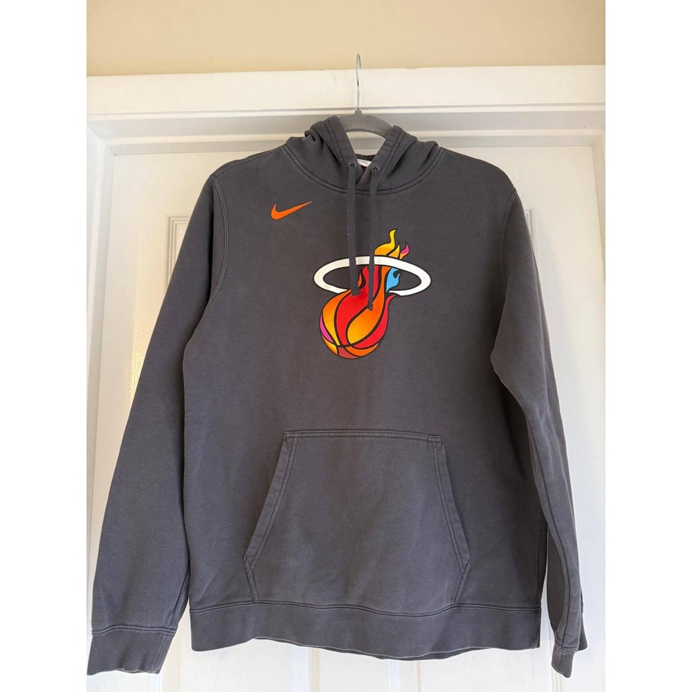 Nike Miami Heat NBA Hoodie‎ Men's Medium Grey Club Fleece Pullover Sweatshirt M